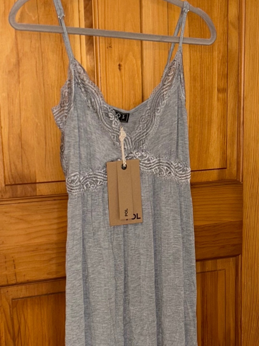 NWT Small Spaghetti Straps Mini Dress Lace Trim Gray